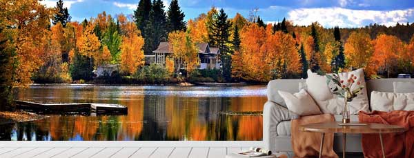 Fototapeta z jesiennym krajobrazem nad jeziorem